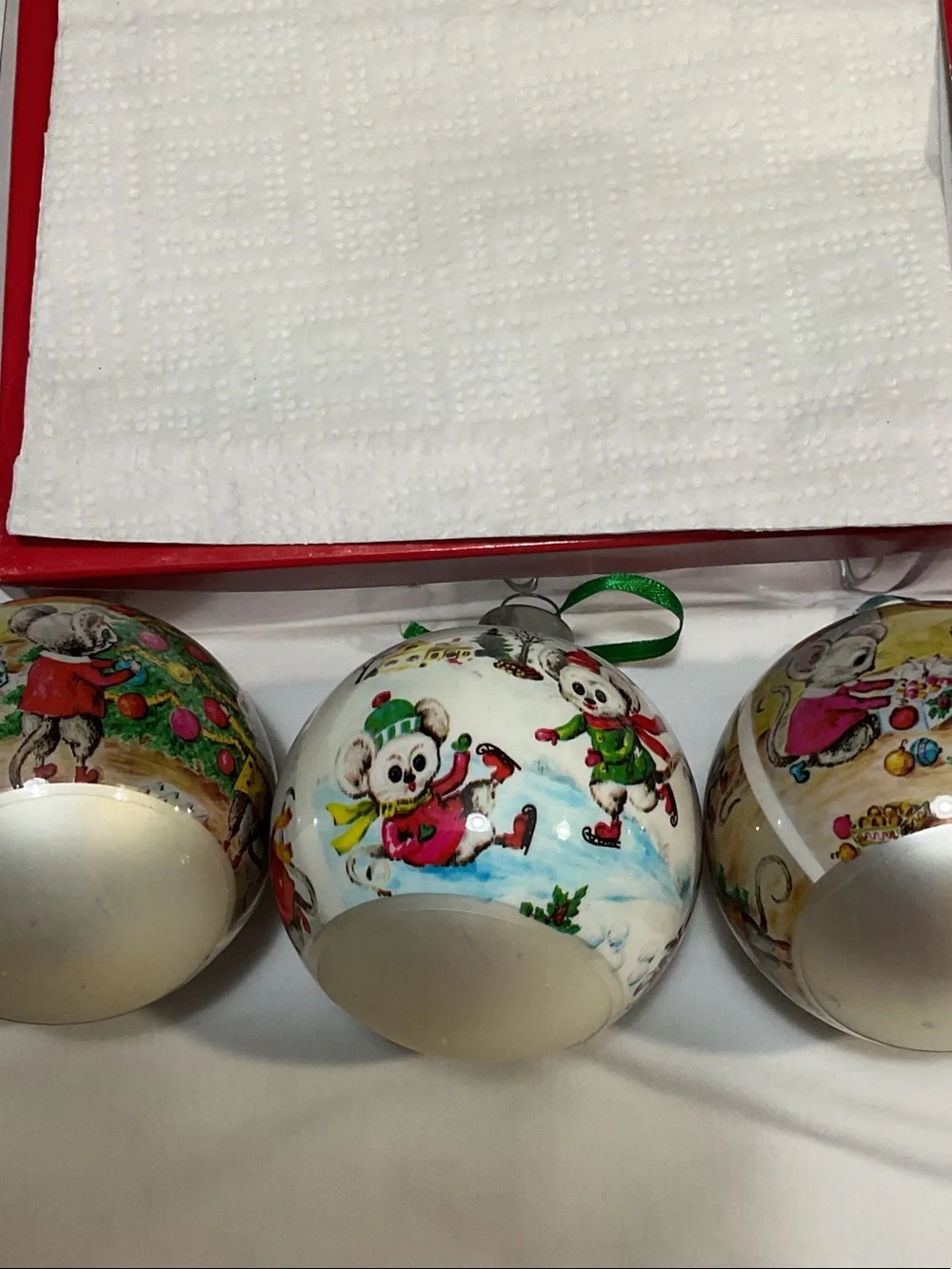 Vintage Mouse Holiday Glass Ornaments — Set of 3